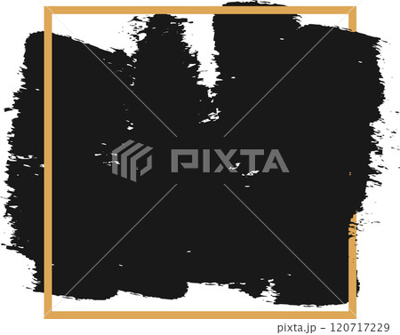 Bold black brush stroke painting with a gold border creates a striking contrast on a clean white background, perfect for adding a touch of modern art to any design Bold black brush stroke painting with a gold border creates a striking contrast on a clean white background, perfect for adding a touch of modern art to any design 120717229