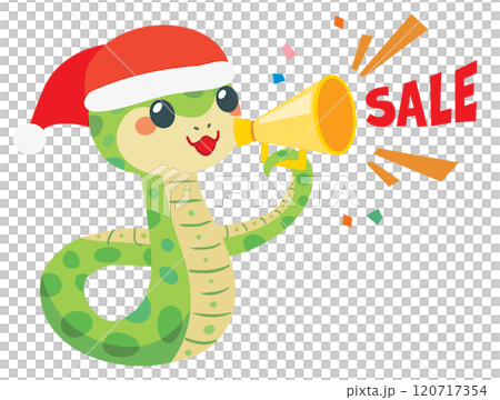 クリスマスセールでメガホンを持ったかわいい蛇のイラスト クリスマスセールでメガホンを持ったかわいい蛇のイラスト 120717354