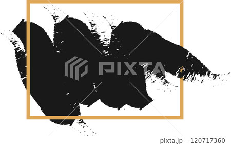 Abstract black brush stroke painting in a gold frame on a white background, creating a stylish contemporary art piece with elegant textures and shapes, perfect for modern spaces 120717360