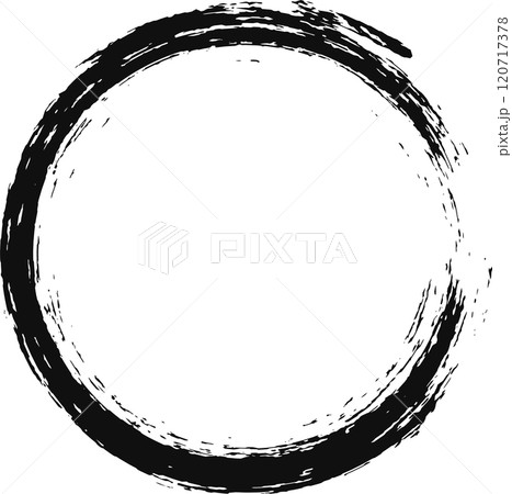 Hand drawn black brush stroke in a circle shape adds raw artistry and dynamic energy to designs, illustrations, or creative projects, enhancing visual appeal with its organic and expressive form 120717378