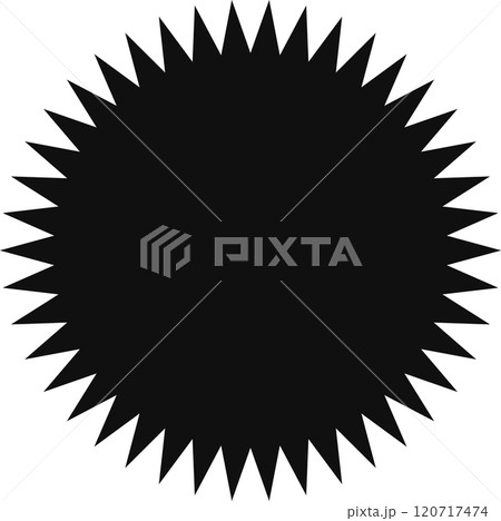 Many sharp triangles are pointing outward from the center of a black starburst shape, creating a dynamic and pointed silhouette against a white background 120717474