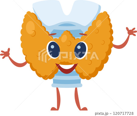 Cute cartoon thyroid character promotes health awareness against a white background, educating about the endocrine system and thyroid diseases 120717728