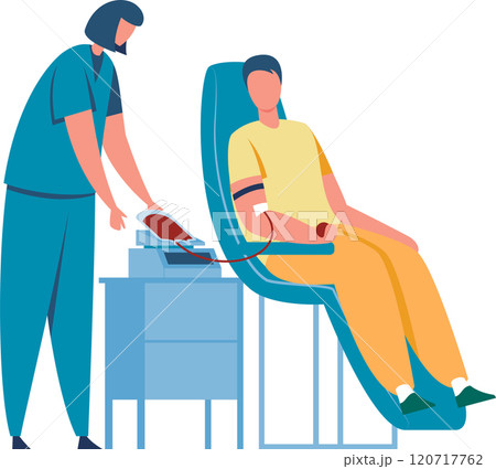 Medical professional attending blood donation process, ensuring safety and efficiency during the procedure at a healthcare facility Medical professional attending blood donation process, ensuring safety and efficiency during the procedure at a healthcare facility 120717762