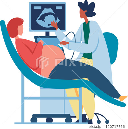 Doctor carefully uses an ultrasound machine to examine a pregnant woman in a healthcare setting, providing important information about the fetus 120717766