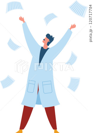 Medical professional throwing papers in the air celebrating a new discovery or successful research and development. Expressing joy and excitement for achieving a breakthrough in science and medicine Medical professional throwing papers in the air celebrating a new discovery or successful research and development. Expressing joy and excitement for achieving a breakthrough in science and medicine 120717784