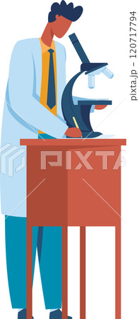 Scientist is conducting research, meticulously examining a sample through a microscope in a laboratory setting, taking notes while observing Scientist is conducting research, meticulously examining a sample through a microscope in a laboratory setting, taking notes while observing 120717794