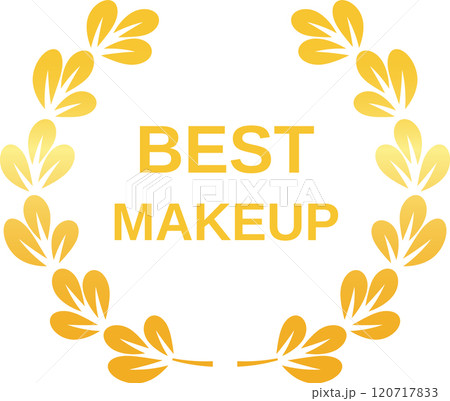 Golden laurel wreath surrounding the words best makeup, symbolizing top quality cosmetics, beauty products, and professional artistry 120717833