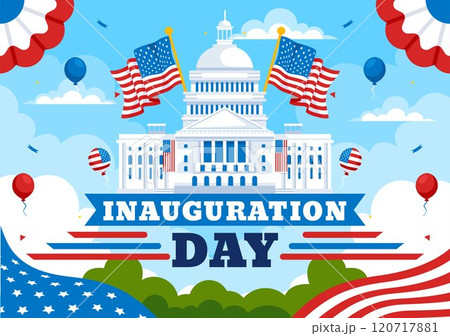 USA Presidential Inauguration Day Vector Illustration on January 20 Featuring the Capitol Building in Washington D.C. and the American Flag Design 120717881
