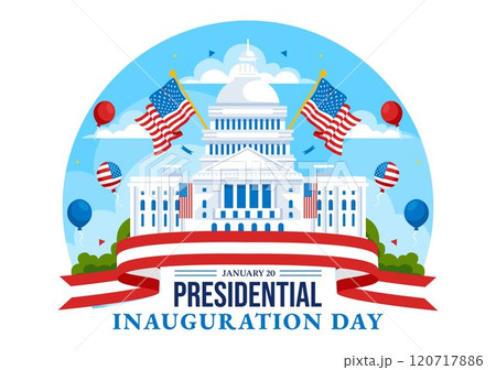 USA Presidential Inauguration Day Vector Illustration on January 20 Featuring the Capitol Building in Washington D.C. and the American Flag Design 120717886