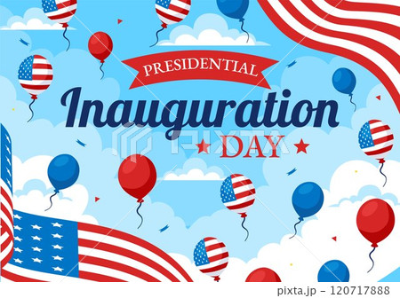USA Presidential Inauguration Day Vector Illustration on January 20 Featuring the Capitol Building in Washington D.C. and the American Flag Design USA Presidential Inauguration Day Vector Illustration on January 20 Featuring the Capitol Building in Washington D.C. and the American Flag Design 120717888
