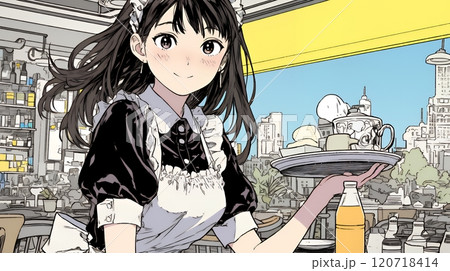 カジュアルレストランで働いている若いウェイトレス