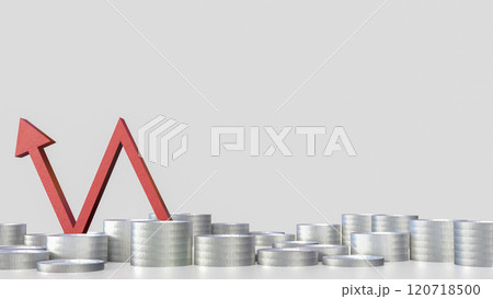 The red arrow and coins for Business concept 3d rendering. The red arrow and coins for Business concept 3d rendering. 120718500