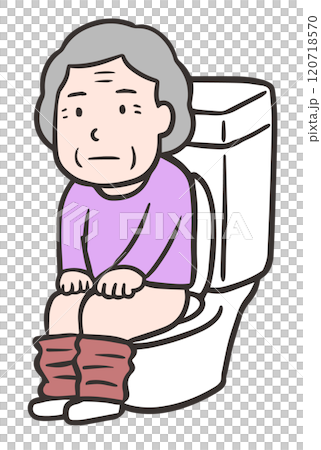 トイレに座って排泄をする高齢者の女性 120718570