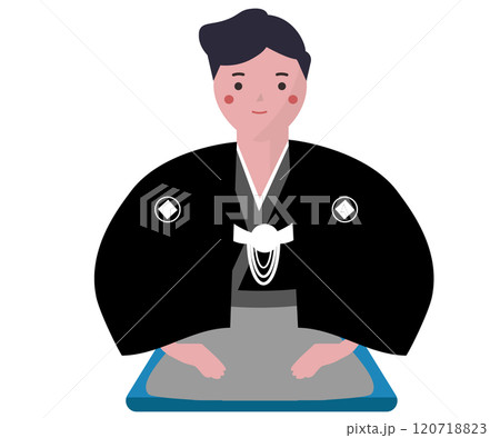 羽織袴を着た男性。着物を着て正座をする人物 120718823