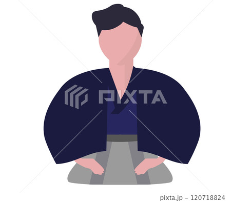 羽織袴を着た新年の挨拶をする男性。着物を着て正座をする人物 120718824