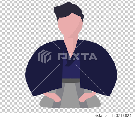 羽織袴を着た新年の挨拶をする男性。着物を着て正座をする人物 120718824