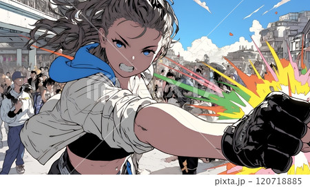 若い女性のストリートファイター
