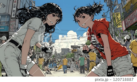 若い女性のストリートファイター