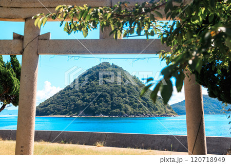 佐柳八幡神社の鳥居と小島 佐柳八幡神社の鳥居と小島 120718949