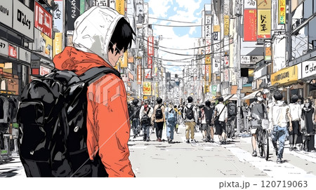 都会の商店街を散策