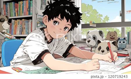 勉強している幼い男の子