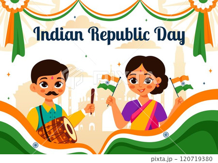 Happy India Republic Day Vector Illustration on 26 January Featuring the Indian Flag and India Gate in a National Holiday Celebration Flat Background 120719380