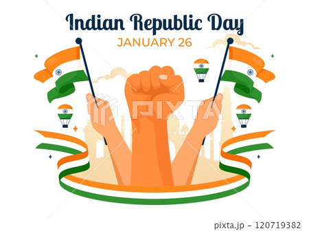 Happy India Republic Day Vector Illustration on 26 January Featuring the Indian Flag and India Gate in a National Holiday Celebration Flat Background Happy India Republic Day Vector Illustration on 26 January Featuring the Indian Flag and India Gate in a National Holiday Celebration Flat Background 120719382