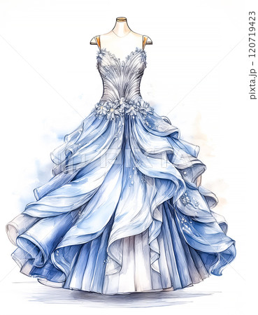 ドレスのデザイン画のイメージ素材　水色 120719423