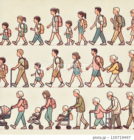 人生の各ステージを歩む、子供から高齢者までの成長と変化 120719497