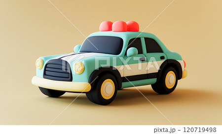 粘土細工風の個性的でカラフルなデザインのパトカーの3Dイラスト 120719498