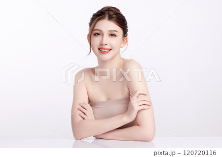 Beautiful young asian woman with clean fresh skin on white background, Face care, Facial treatment, Cosmetology, beauty and spa, Asian women portrait. Beautiful young asian woman with clean fresh skin on white background, Face care, Facial treatment, Cosmetology, beauty and spa, Asian women portrait. 120720116