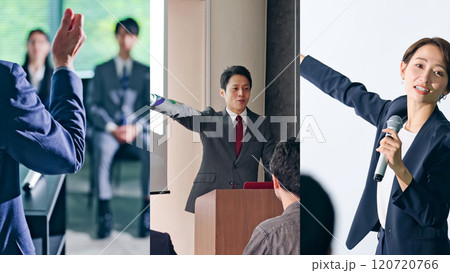 セミナーで講演する人々のコラージュ セミナーで講演する人々のコラージュ 120720766