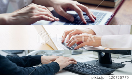 パソコンを使う人々のコラージュ 120720779