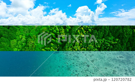 陸海空の自然環境イメージのコラージュ 陸海空の自然環境イメージのコラージュ 120720782