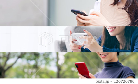 スマホを使う女性イメージのコラージュ スマホを使う女性イメージのコラージュ 120720796