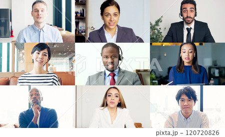 ビデオ通話する人々のコラージュ 120720826