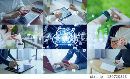 モバイルデバイスとクラウドイメージのコラージュ 120720828