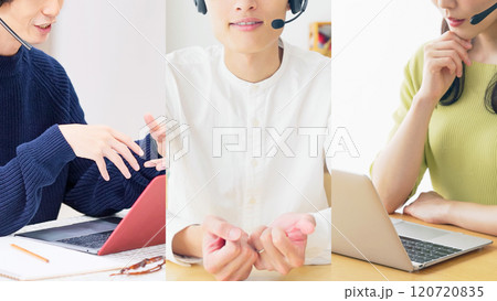 ビデオ通話する人々のグループのコラージュ ビデオ通話する人々のグループのコラージュ 120720835