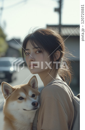 柴犬と若い女性 柴犬と若い女性 120720881