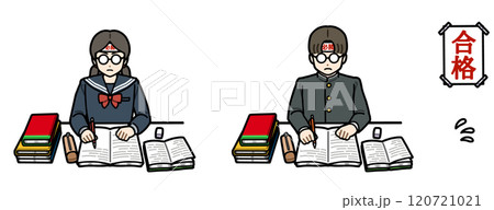 受験勉強するガリ勉学生（汗と張り紙つき） 120721021