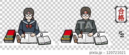 受験勉強するガリ勉学生（汗と張り紙つき） 120721021