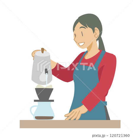 ハンドドリップでコーヒーを淹れる女性 ハンドドリップでコーヒーを淹れる女性 120721360