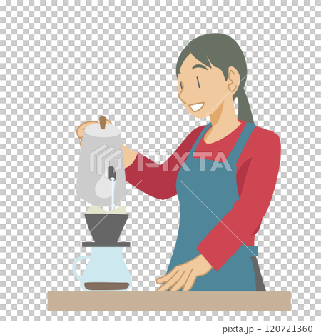 ハンドドリップでコーヒーを淹れる女性 ハンドドリップでコーヒーを淹れる女性 120721360