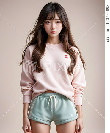 ティーン女性のスタジオ撮影されたパーカーの着こなしポートレート 120721898