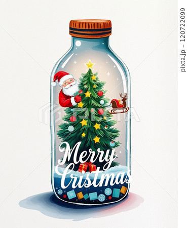 クリスマスカードカードにも、瓶詰めサンタのイラストレーション 120722099