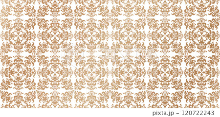seamless pattern repetitive with floral ornament golden color isolated white backgrounds for knitted fabric textured, fabric printing, birthday invitations cover, wrapping paper, covering book element 120722243