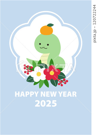 2025年巳年の年賀状テンプレート 蛇年 かわいい 花 ベクター 2025年巳年の年賀状テンプレート 蛇年 かわいい 花 ベクター 120722244
