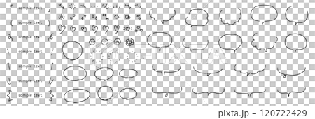 手描きのフレームと吹き出しのベクターイラストセット。ふきだし、おしゃれ、手書き、ハート 手描きのフレームと吹き出しのベクターイラストセット。ふきだし、おしゃれ、手書き、ハート 120722429