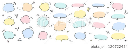 手描きの吹き出しのベクターイラストセット。ふきだし、フレーム、おしゃれ、手書き、落書き 手描きの吹き出しのベクターイラストセット。ふきだし、フレーム、おしゃれ、手書き、落書き 120722434