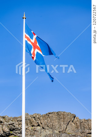 Iceland flag is flying in the sky 120722567